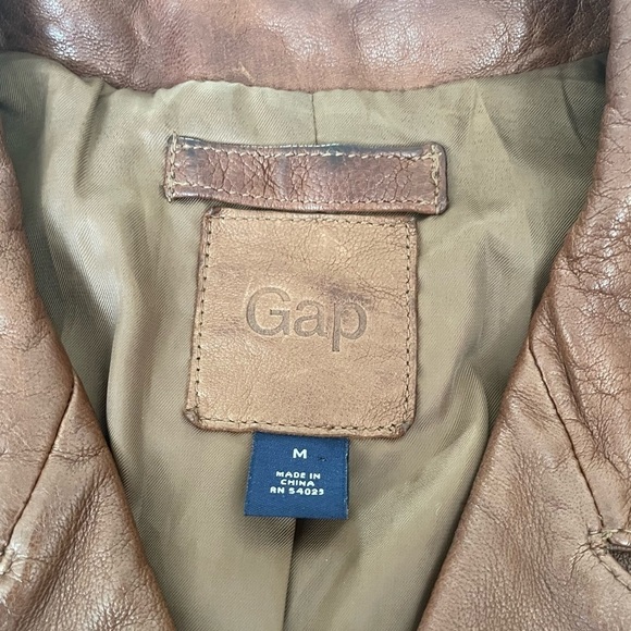 Gap Brown Leather Cropped Sleeve Moto Jacket - Picture 5 of 10